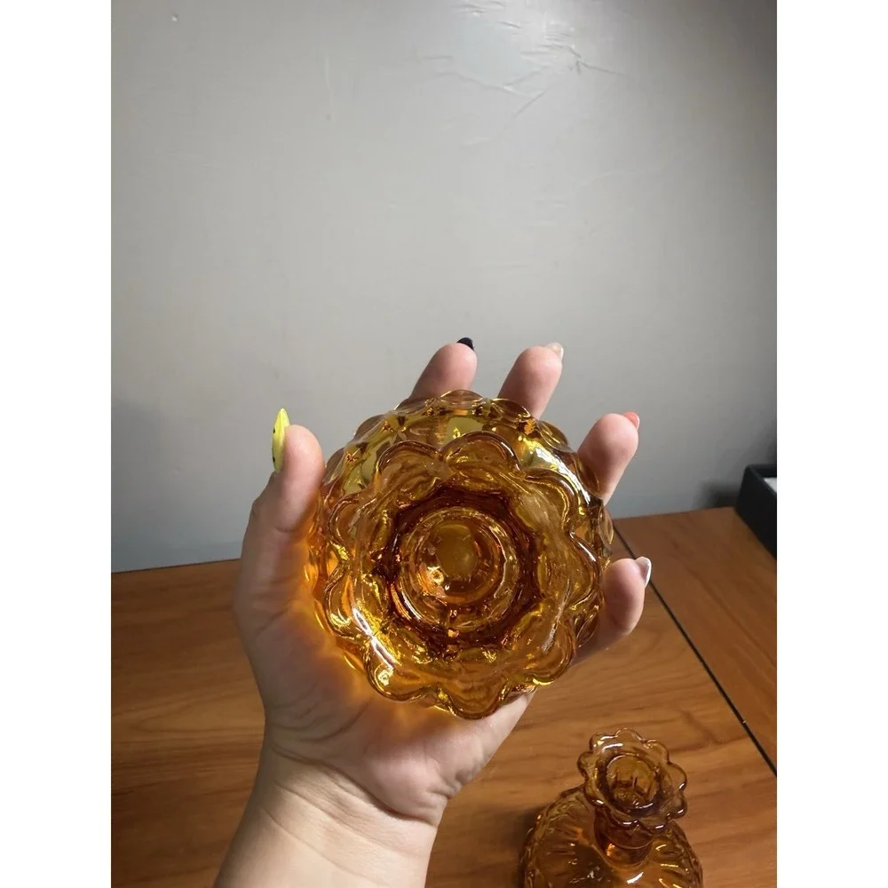 Pair- Vintage Fenton Glass Colonial Amber Thumbprint Reversible Candle Holders